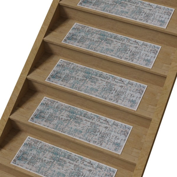 Sivi/turkizni bombažni komplet preprog za stopnice 16 ks 25x65 cm Milano Mavi – Vitaus-image-1
