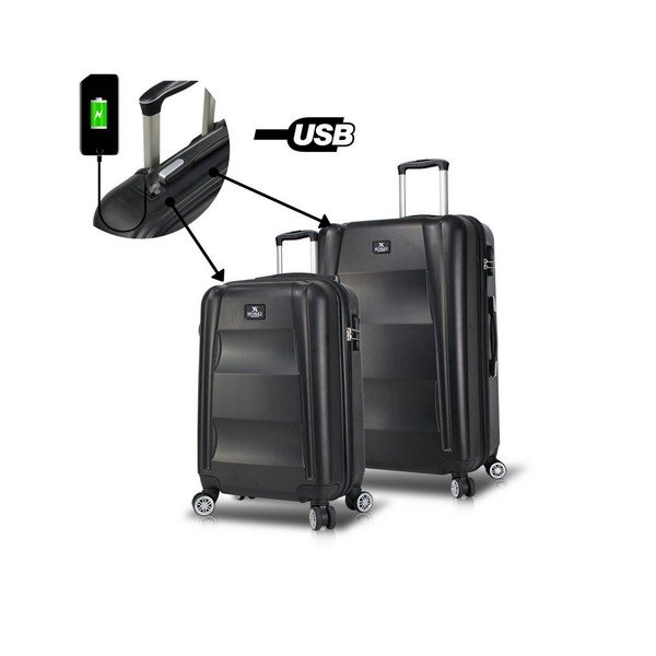 Komplet 2 črnih potovalnih kovčkov na kolesih z vrati USB My Valice LASSO Cabin & Medium-image-2