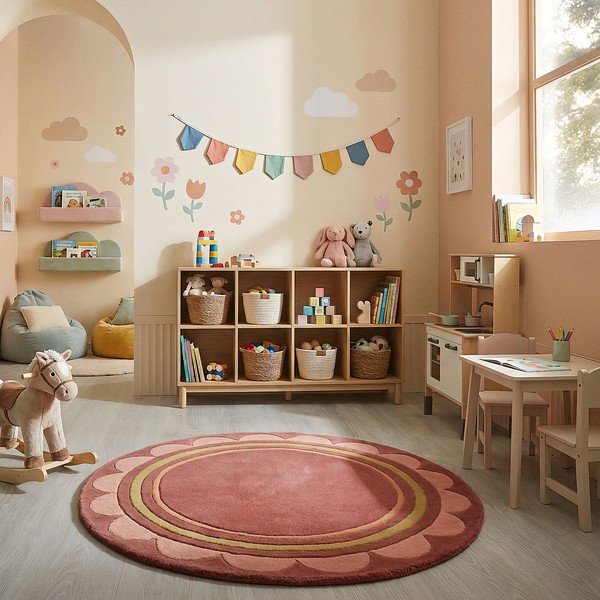 Bordo rdeča ročno tkana volnena okrogla preproga ø 120 cm Lois – Flair Rugs-image-2