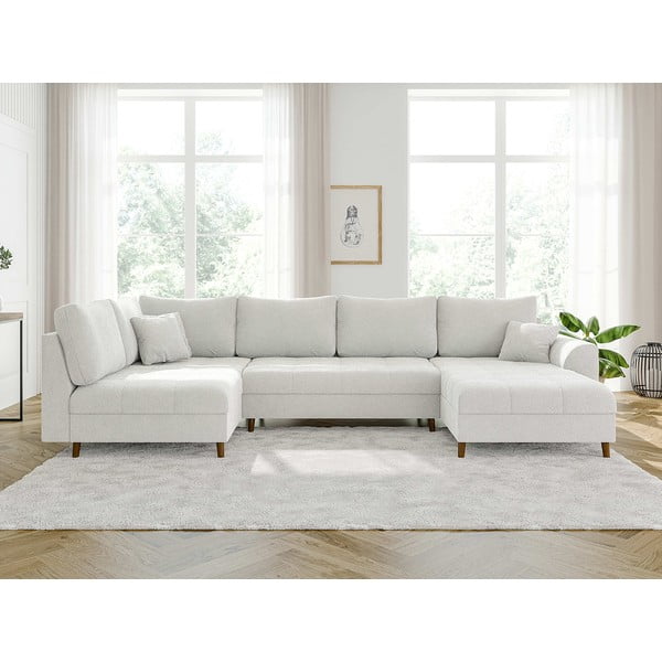 Kremno bela kotna sedežna garnitura iz tkanine bouclé (desni kot/v obliki črke "U") Ariella – Ropez-image-1