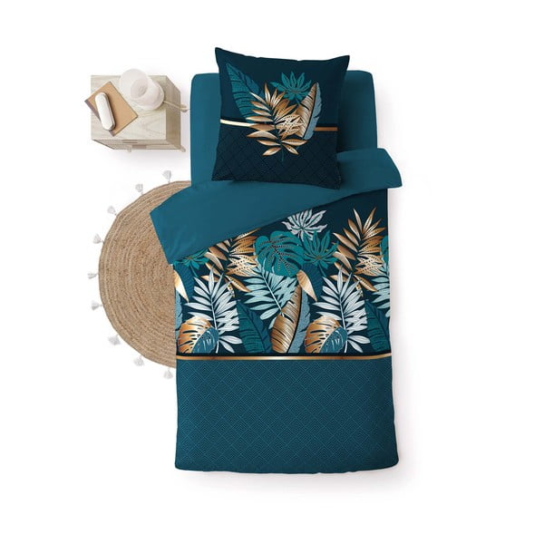 Modrozelena enojna bombažna posteljnina 140x200 cm Alianor – douceur d'intérieur-image-3