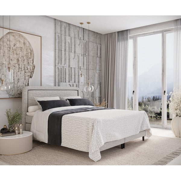 Svetlo siva boxspring postelja 200x200 cm Dove – Maison de Rêve-image-1