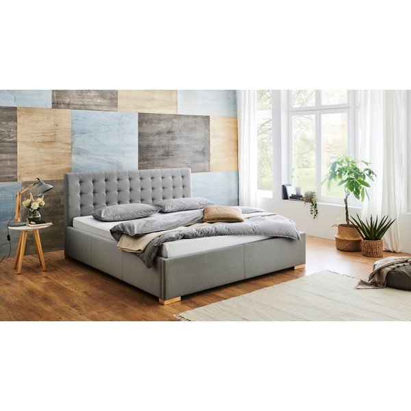 Svetlo siva oblazinjena zakonska postelja brez letvenega dna 180x200 cm Malia – Meise Möbel-image-1