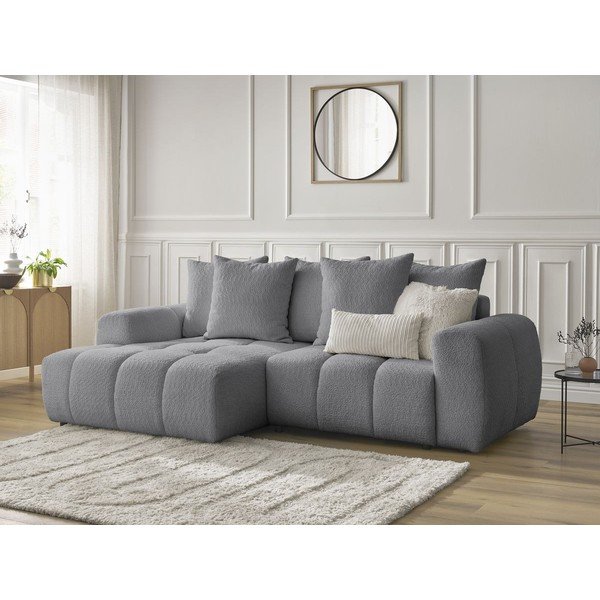 Siva raztegljiva kotna sedežna garnitura iz tkanine bouclé s prostorom za shranjevanje (levi kot/z ležalnikom) Roxelane – Bobochic Paris-image-4