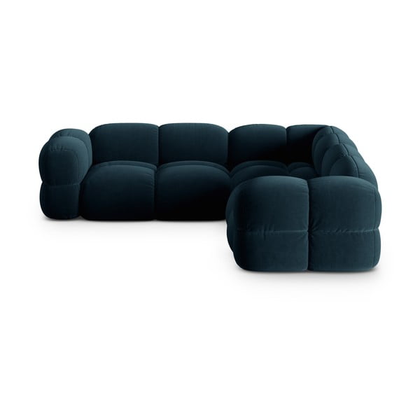 Temno modra žametna kotna sedežna garnitura Loretto – Cosmopolitan Design