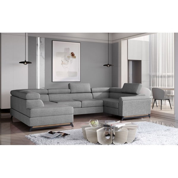 Svetlo siva raztegljiva/s prostorom za shranjevanje kotna sedežna garnitura (levi kot/v obliki črke "U") Escada – ELTAP-image-1