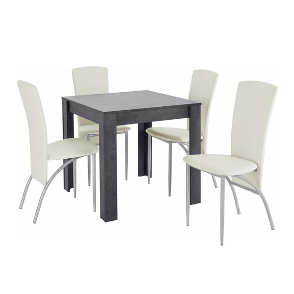 Garnitura jedilne mize in 4 belih jedilnih stolov Støraa Lori Nevada Duro Slate White