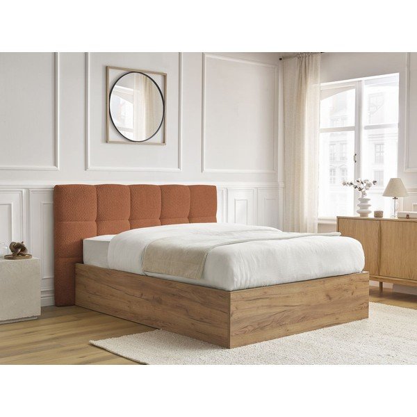 Oblazinjena oblazinjena/iz iverne plošče zakonska postelja s prostorom za shranjevanje z letvenim dnom 180x200 cm v barvi terakote Kumo – Bobochic Paris-image-2