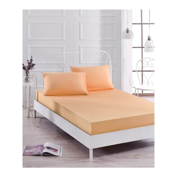 Komplet svetlo oranžne elastične rjuhe in prevleke za vzglavnik za enojno posteljo Basso Pomme, 100 x 200 cm
