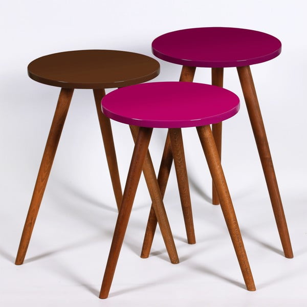 Komplet 3 okroglih stranskih mizic Kate Louise (vijolična, rjava)