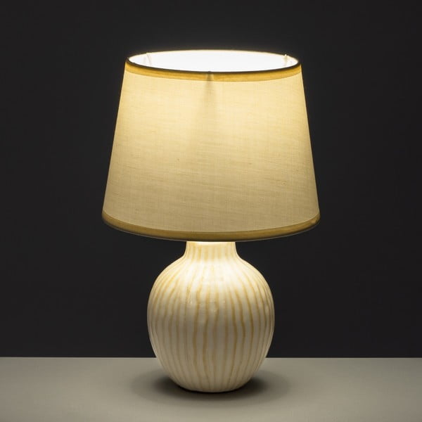 Kremno bela keramična namizna svetilka s tekstilnim senčnikom (višina 28 cm) – Casa Selección-image-1