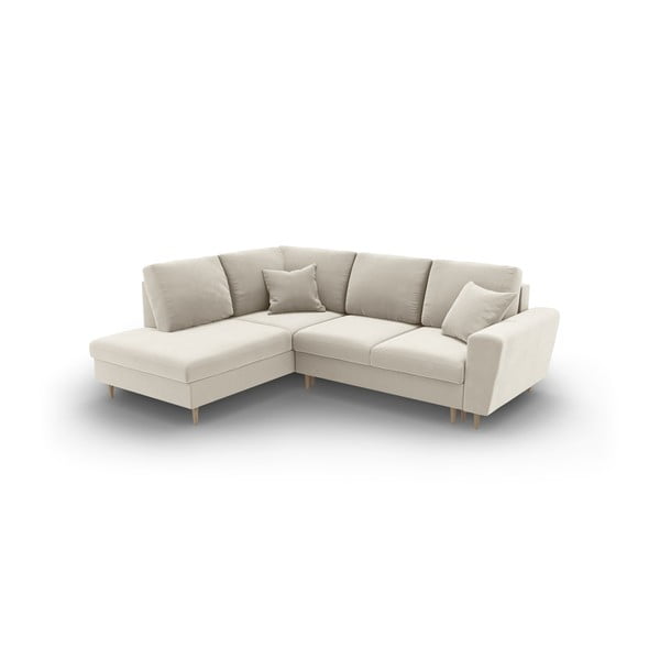 Bež žametna raztegljiva kotna sedežna garnitura s prostorom za shranjevanje (levi kot/v obliki črke L) Kyoto – Cosmopolitan Design-image-1