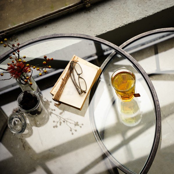 Sive okrogle steklene mizice v kompletu 2 kos ø 75 cm Duarte - Light & Living-image-2