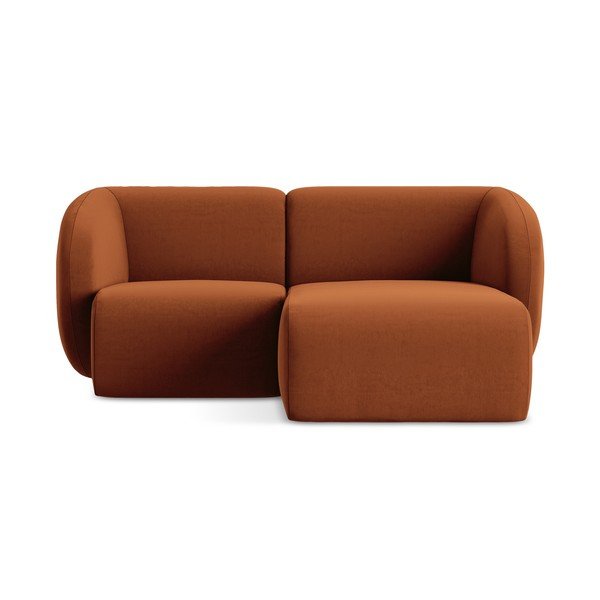 Žametna kotna sedežna garnitura v barvi terakote (desni kot/z ležalnikom) Lani – Makamii