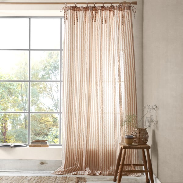 Prosojna zavesa v barvi terakote 140x183 cm Zanzibar Stripe – Pineapple Elephant-image-1