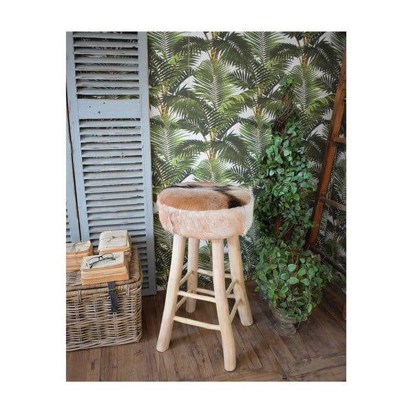 Barski stol iz tikovine in kozje kože Orchidea Milano Aspen, višina 73 cm