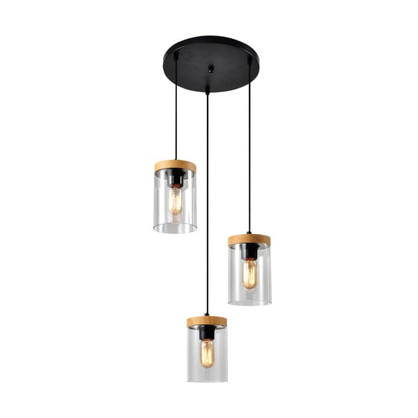 Črna/naravna viseča svetilka s steklenim senčnikom ø 12 cm Wels – Candellux Lighting