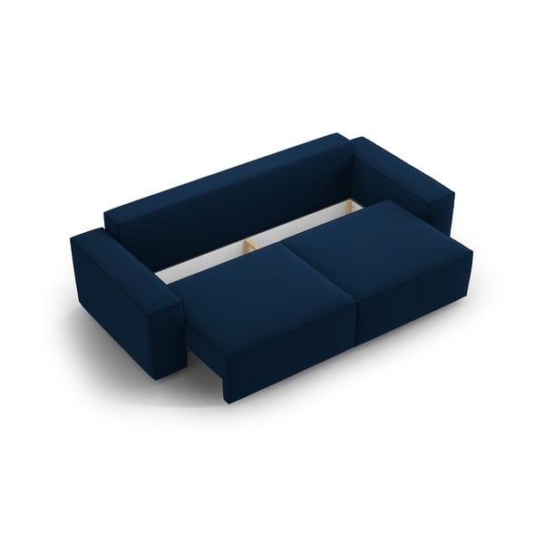 Temno modra žametna raztegljiva/s prostorom za shranjevanje sedežna garnitura 247 cm Jodie – Micadoni -image-3