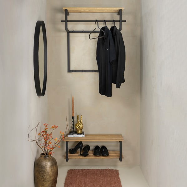 Črn/v naravni barvi kovinski stenski obešalnik s polico 76 cm Rizzoli – Spinder Design-image-2