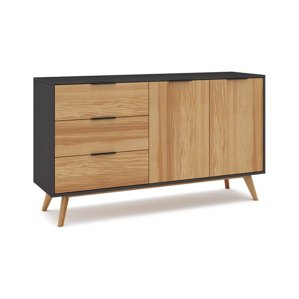 Črna/naravna nizka komoda iz masivnega bora 140x81 cm Lavis – Marckeric-image-3