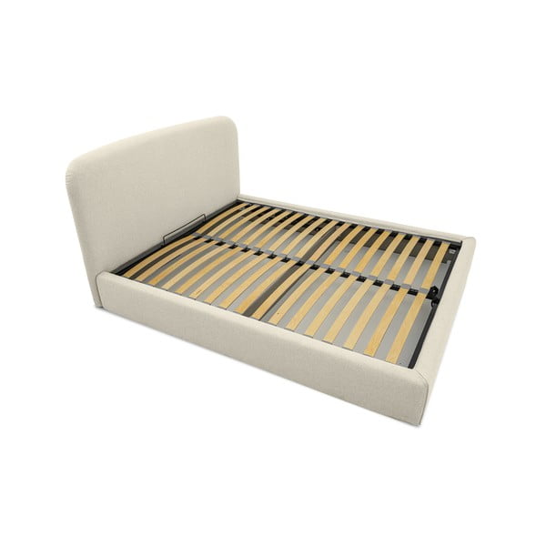 Kremno bela oblazinjena zakonska postelja s prostorom za shranjevanje z letvenim dnom 140x190 cm Sea – Scandic-image-3