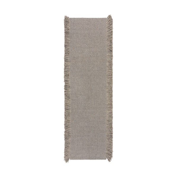 Siv ročno tkan tekač iz mešanice volne 60x230 cm Rene Fringed Ribbed – Flair Rugs