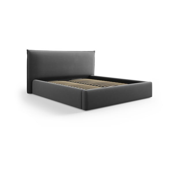 Temno siva oblazinjena zakonska postelja s prostorom za shranjevanje in letvenim dnom 160x200 cm Elio – Milo Casa
