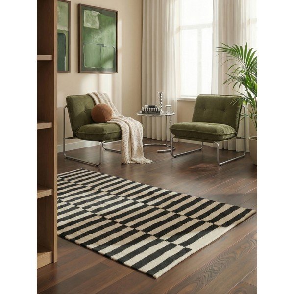 Črna/bela obojestranska ročno tkana volnena preproga 120x180 cm Donna – Hanse Home-image-1