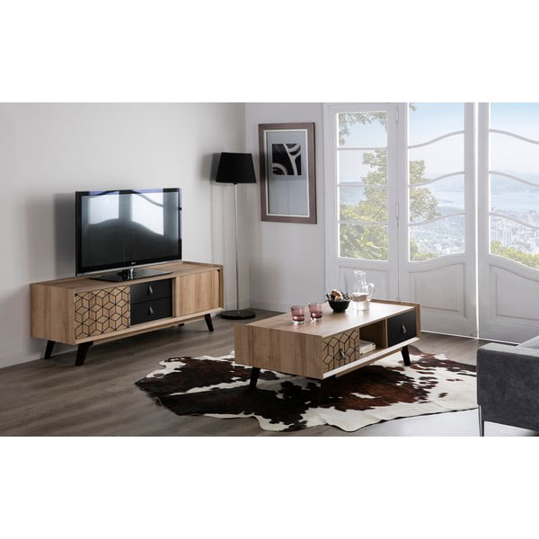 Klubska mizica v dekorju hrastovega lesa z 2 predaloma Marckeric Ceilan-image-1