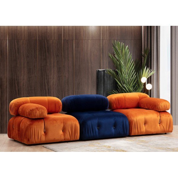 Oranžna žametna modularna sedežna garnitura (desni kot) Bubble – Artie-image-1