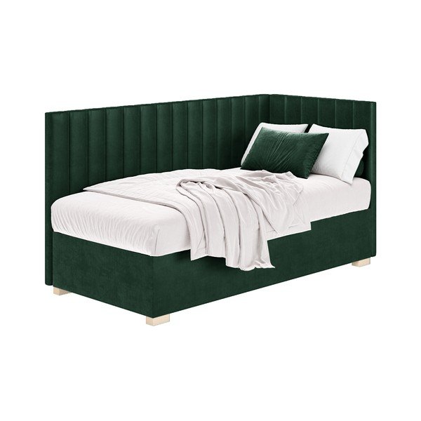 Temno zelena kotna otroška postelja s prostorom za shranjevanje z vzmetnico 90x200 cm Snugi – Ghado-image-3