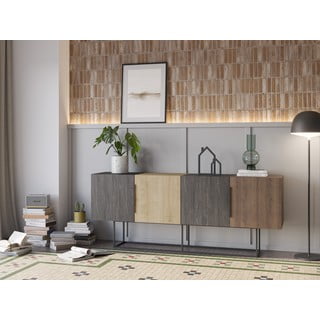 Rjava/naravna nizka komoda v hrastovem dekorju 200x80 cm Titan – Marckeric