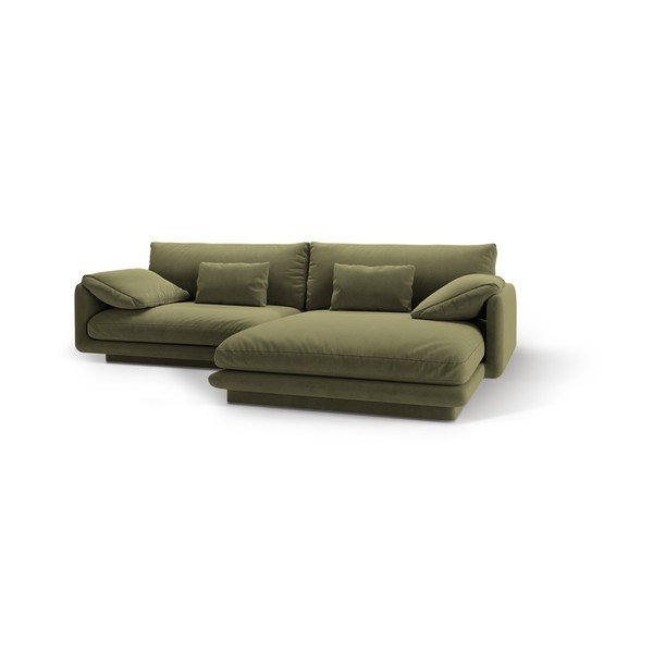 Svetlo zelena žametna kotna sedežna garnitura (desni kot/z ležalnikom) Torino – Micadoni -image-1