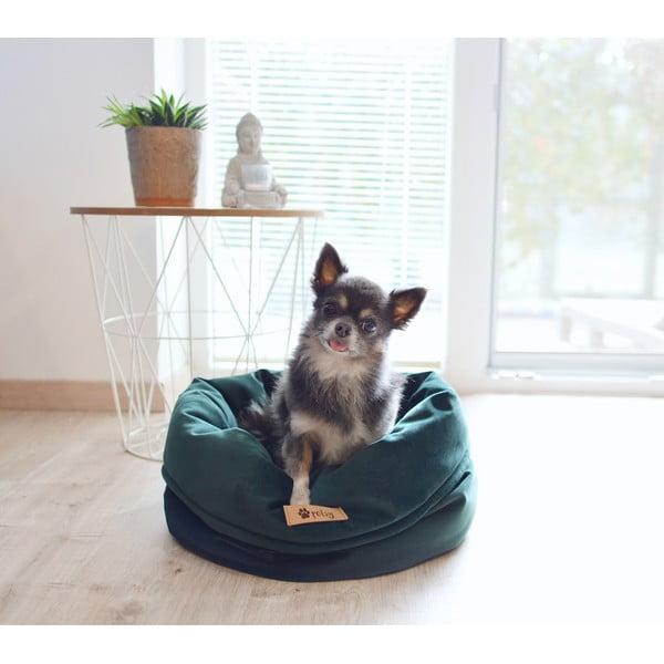 Temno zelena žametna postelja ø 40 cm Basket Royal - Petsy-image-2