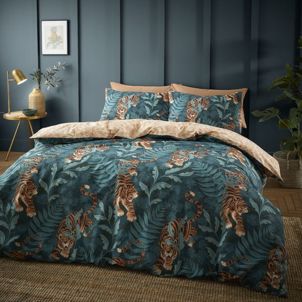 Zelena/rjava posteljnina za zakonsko posteljo 200x200 cm Tropic Tiger Leaf – Catherine Lansfield