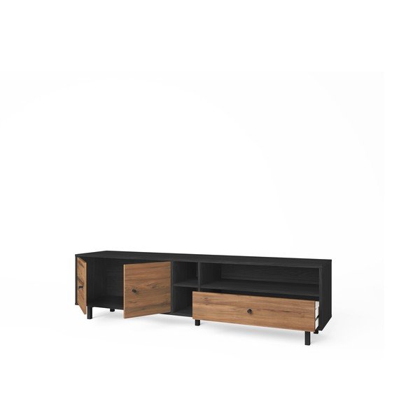 Črna/naravna TV omarica v orehovem dekorju 180x47 cm Roald – Marckeric-image-4