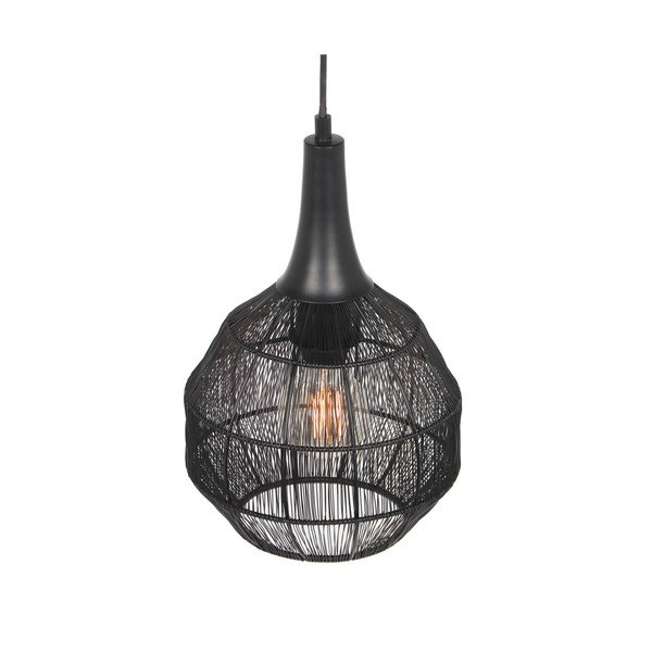 Mat črna viseča svetilka s kovinskim senčilom Soraya – Trio-image-1