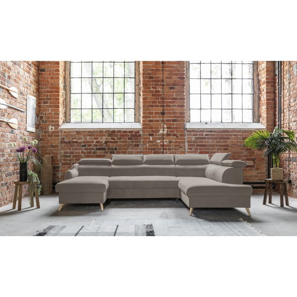 Svetlo rjava žametna raztegljiva kotna sedežna garnitura (desni kot/v obliki črke "U") Sweet Harmony – Miuform-image-1