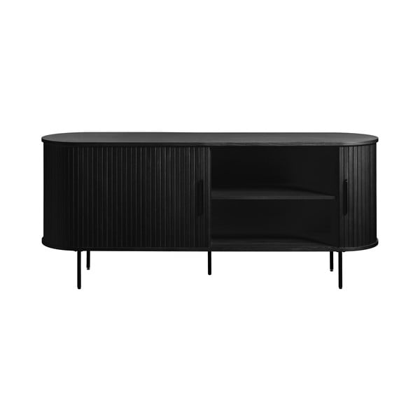 Črna nizka komoda v hrastovem dekorju z drsnimi vrati 76x180 cm Nola – Unique Furniture-image-3