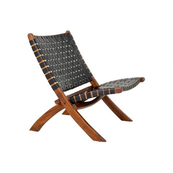 Črn usnjen pleten fotelj Perugia - House Nordic-image-3