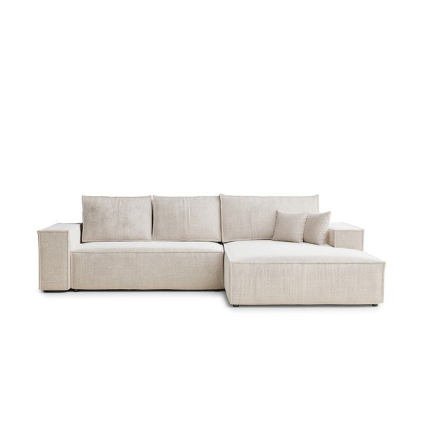 Kremno bela raztegljiva/s prostorom za shranjevanje kotna sedežna garnitura iz šenilje (desni kot/z ležalnikom) Maze – Maison de Rêve