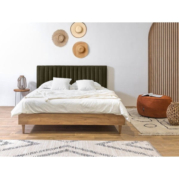 Temno zelena/naravna zakonska postelja z letvenim dnom 180x200 cm Oceane – Bobochic Paris-image-2