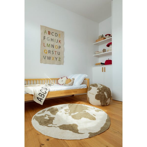 Zeleno-kremno bela pralna ročno tkana bombažna otroška preproga ø120 cm World Map – Lorena Canals-image-3