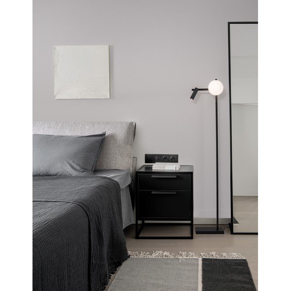 Bela/črna kovinska LED stoječa svetilka z upogljivo konstrukcijo s steklenim senčilom (višina 150 cm) Joline – Nova Luce-image-2