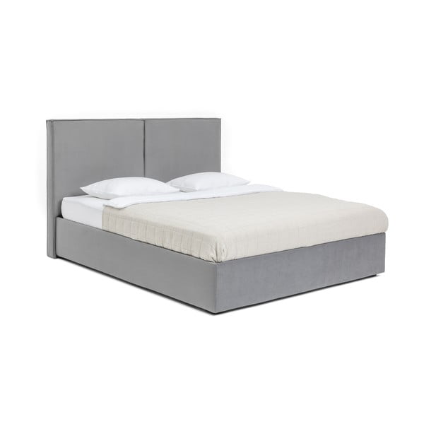 Siva oblazinjena zakonska postelja s prostorom za shranjevanje z vzmetnico in letvenim dnom 160x200 cm Thessa Bold – Bonami Selection-image-3