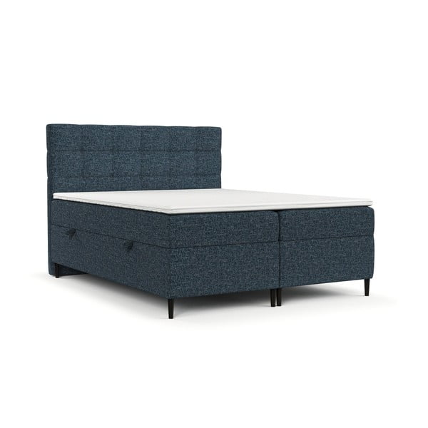 Temno modra boxspring postelja s prostorom za shranjevanje 140x200 cm Urbaneo – Maison de Rêve