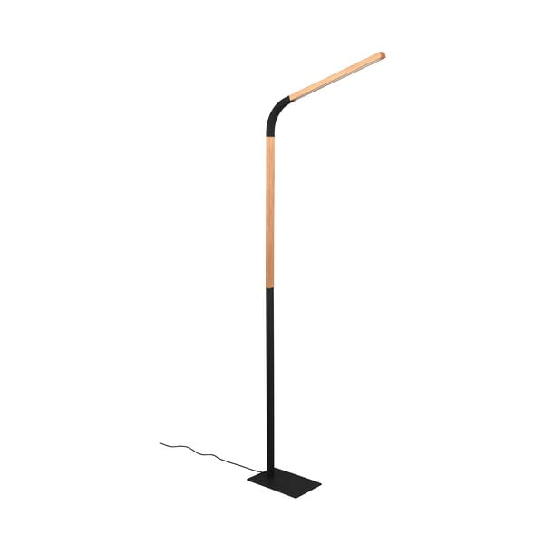 Črna/naravna LED stoječa svetilka z lesenim senčnikom (višina 169,5 cm) Norris – Trio-image-1