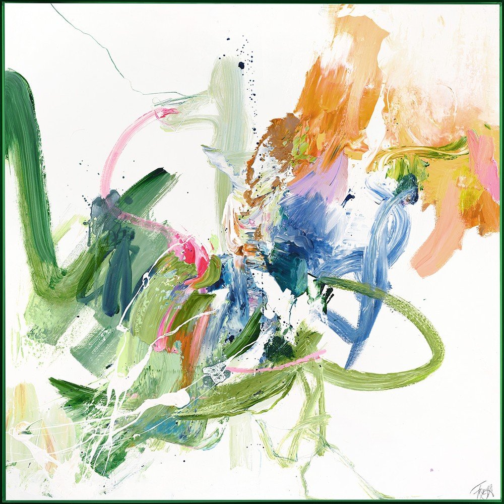 Slika z ročno naslikanimi elementi 102x102 cm Confidential Green