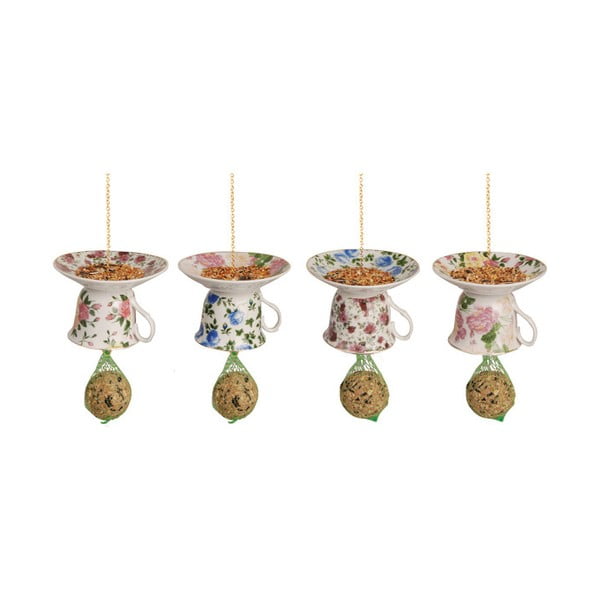 Komplet 4 porcelanskih visečih krmilnic z lojno kroglico Esschert Design Sweetie