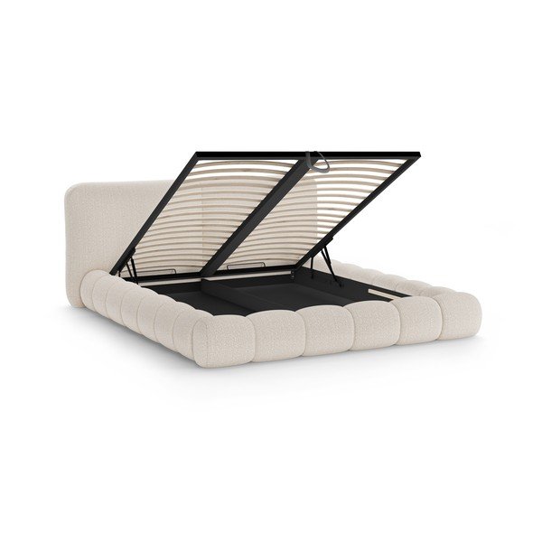 Bež oblazinjena zakonska postelja s prostorom za shranjevanje in z letvenim dnom 160x200 cm Solange – Micadoni -image-2